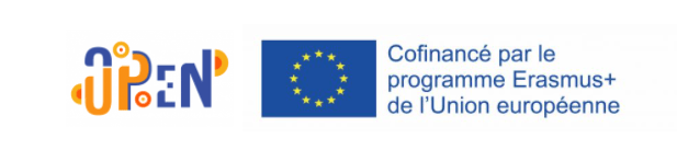 Visuel de Logo Erasmus+ Open Up et du drapeau de l'Union Européenne. A droite de l'image, il est écrit en bleu : "Cofinancé par le programme Erasmus+ de l'Union Européenne.